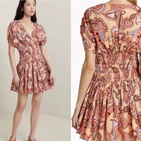 A.L.C. Dresses & Skirts - NWT A.L.C. Luna Mini Dress Smocked Ruched Ruffle ALC V-Neck Paisley Print sz S 4